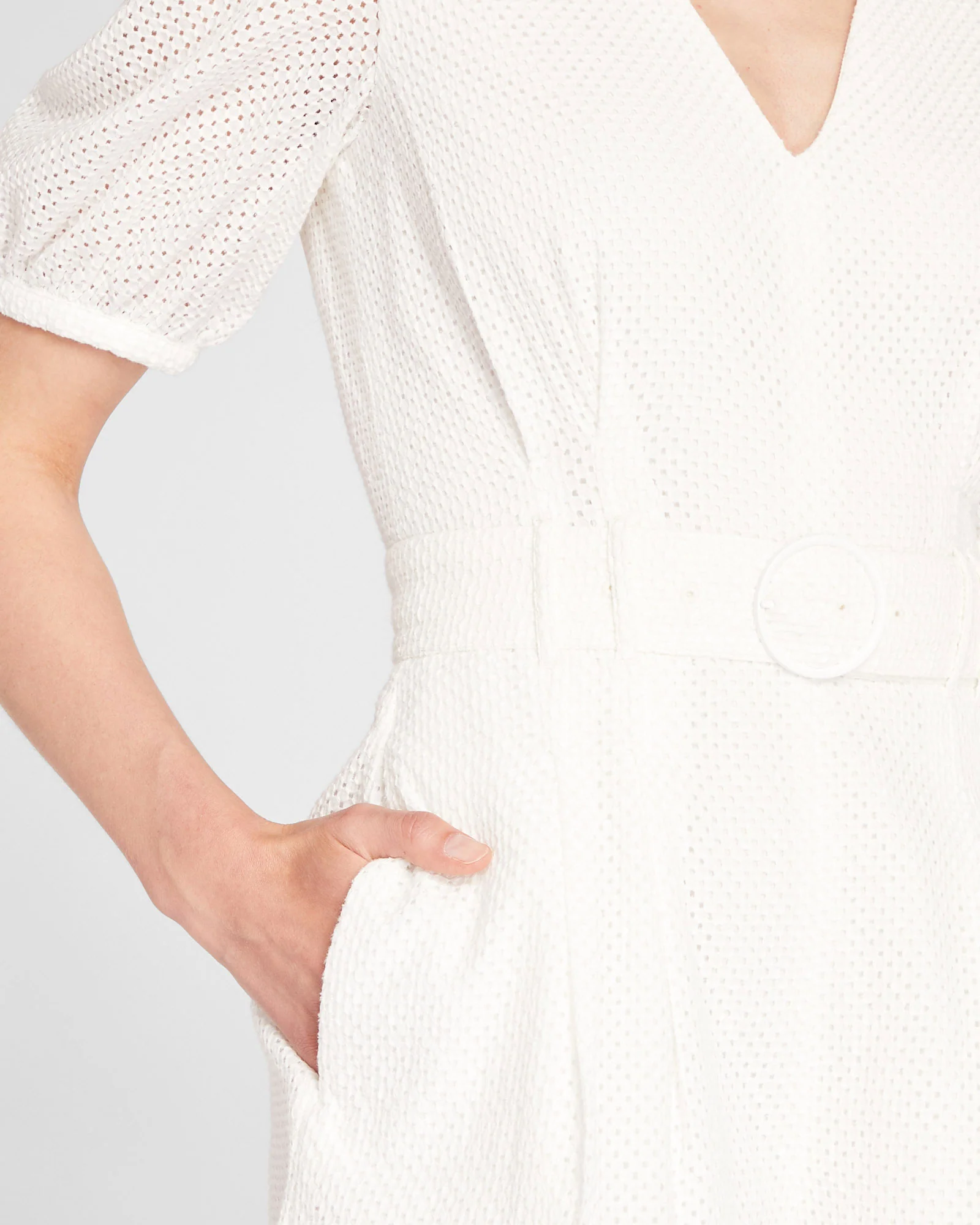 Belted Puff Sleeve Eyelet Romper - Image 3