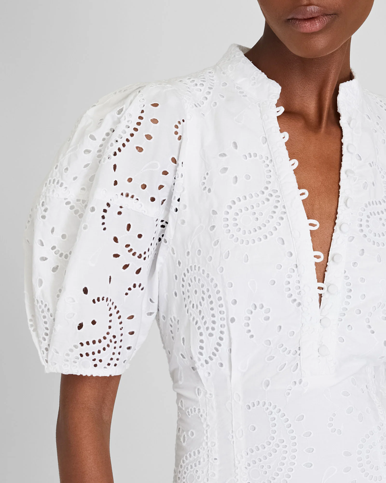 Eyelet Balloon Sleeve Mini Dress - Image 3