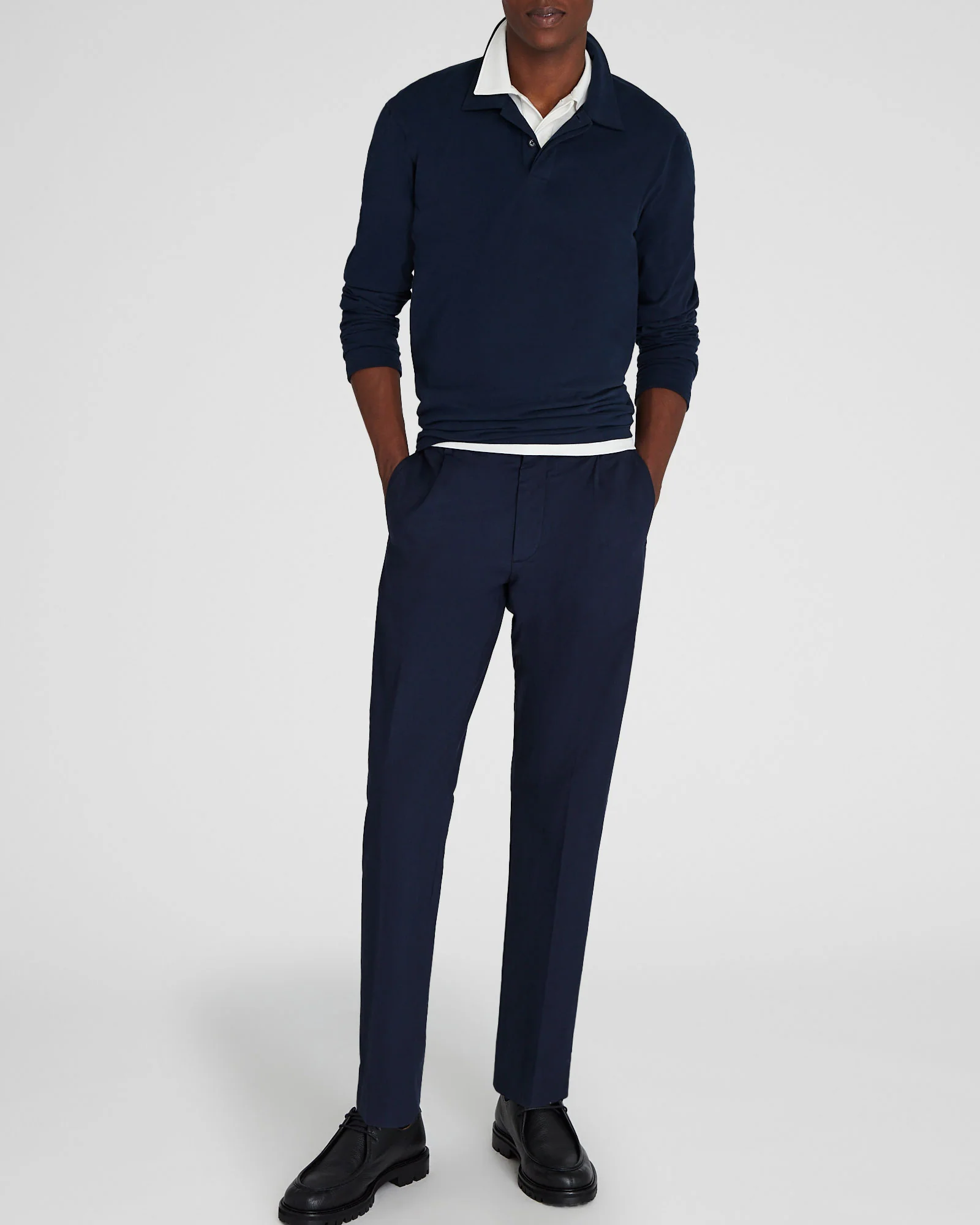 Long-Sleeve Brushed Cotton Polo - Image 4