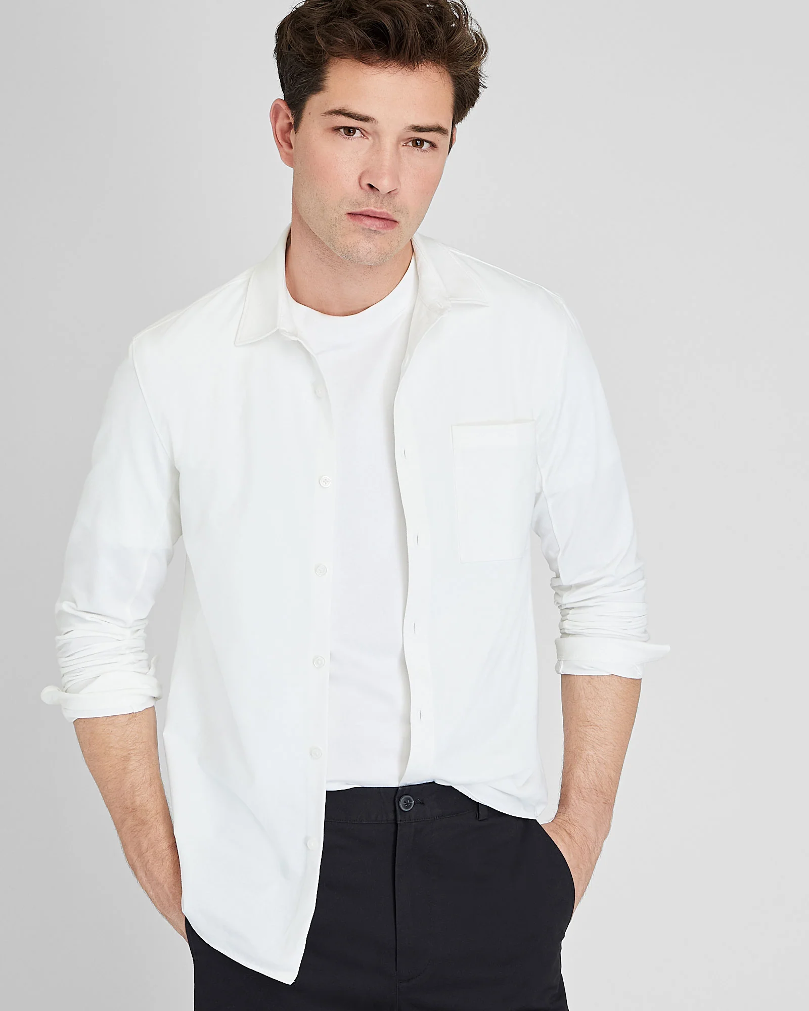 Long Sleeve Pique Oxford Knit Shirt - Image 4