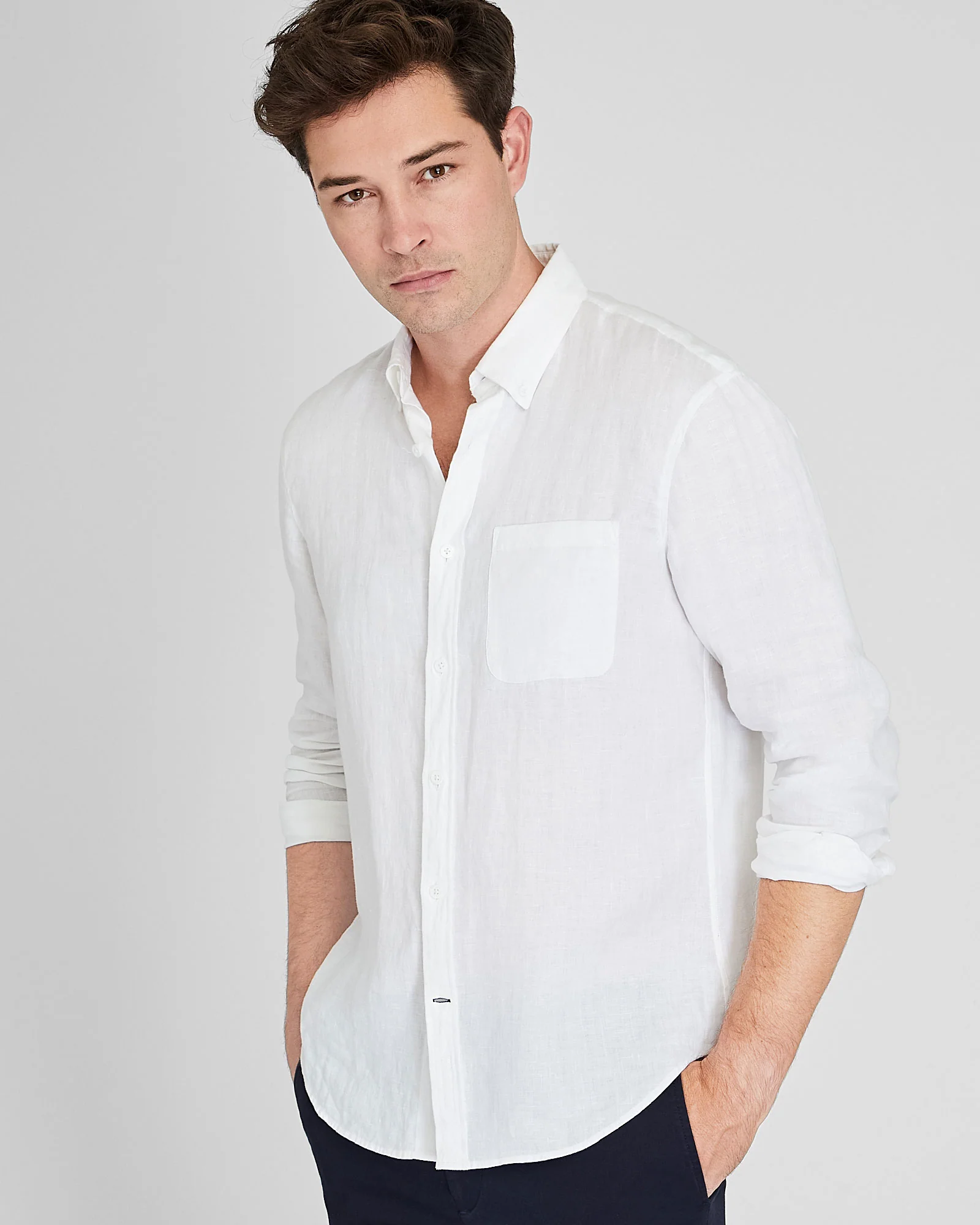 Long-Sleeve Solid Linen Shirt - Image 4