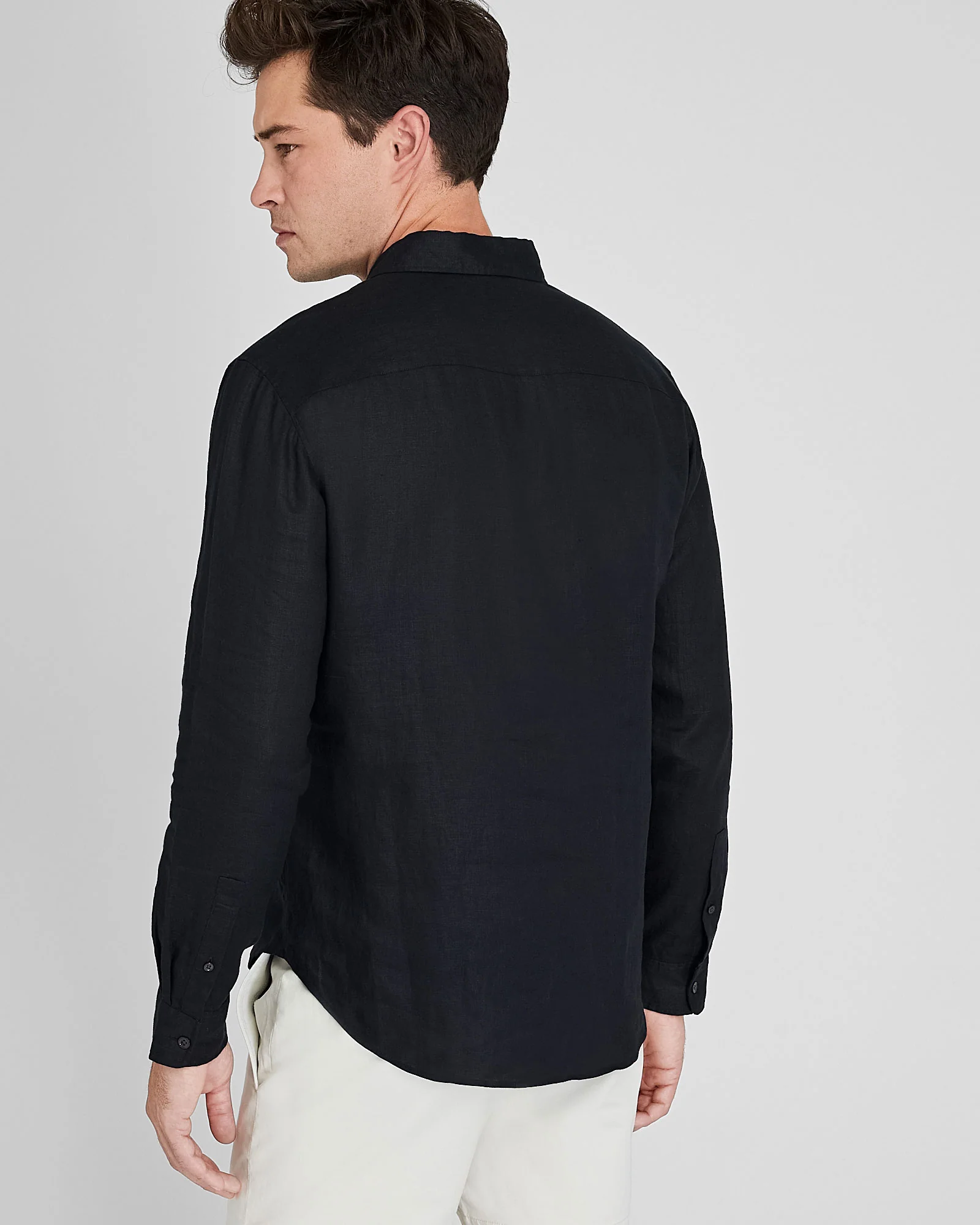 Long-Sleeve Solid Linen Shirt - Image 3