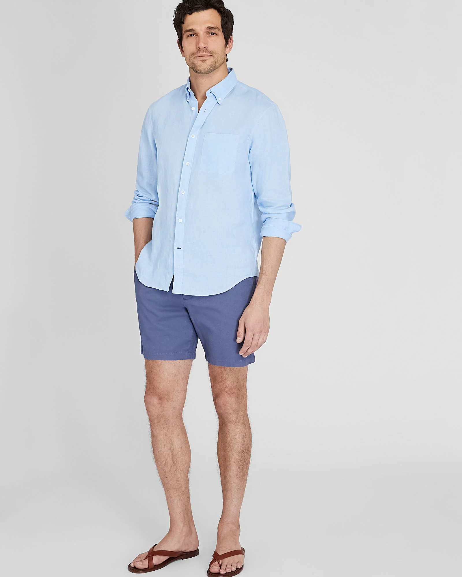 Long-Sleeve Solid Linen Shirt - Image 5