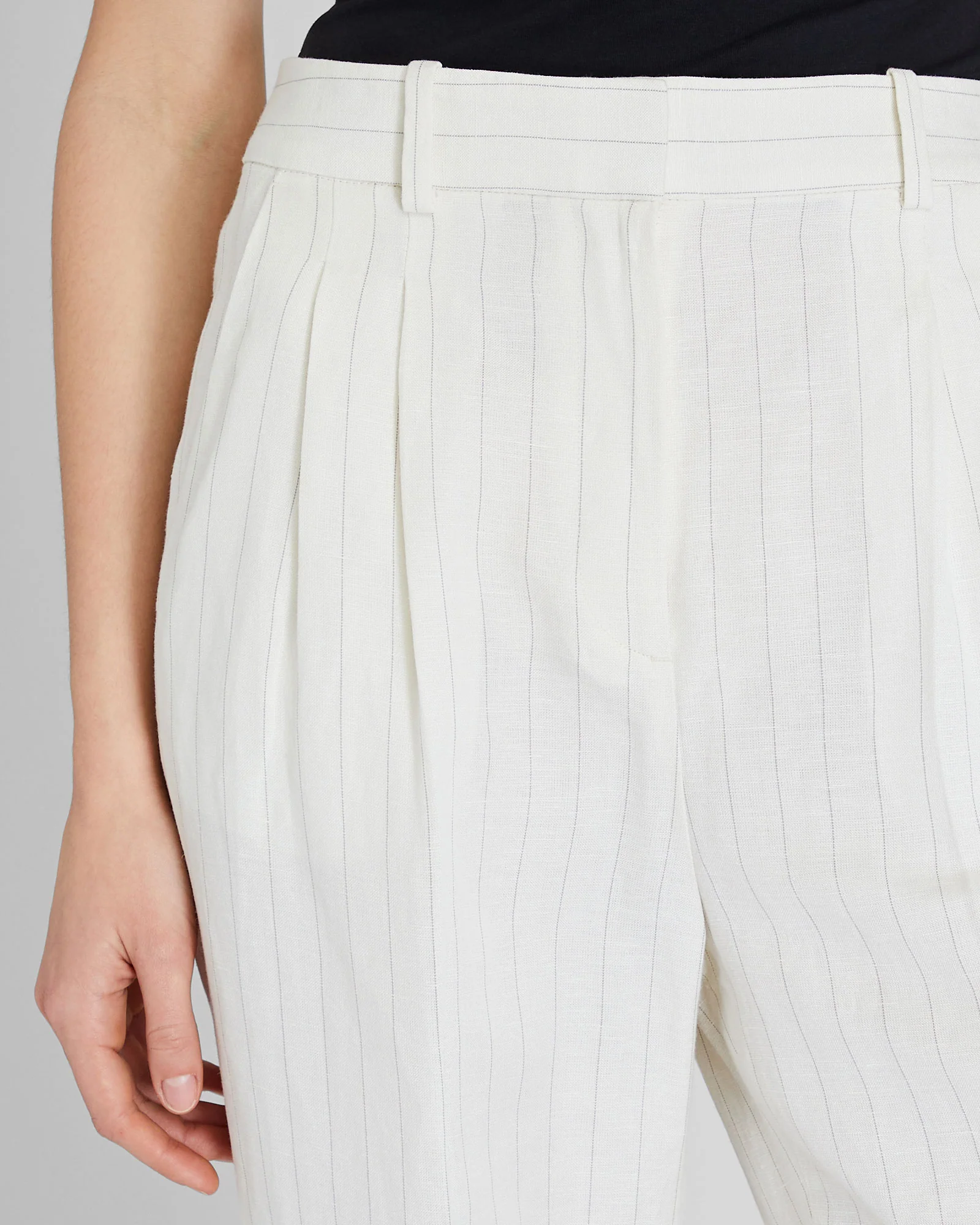 Pinstripe Pleated Linen Blend Trouser - Image 3