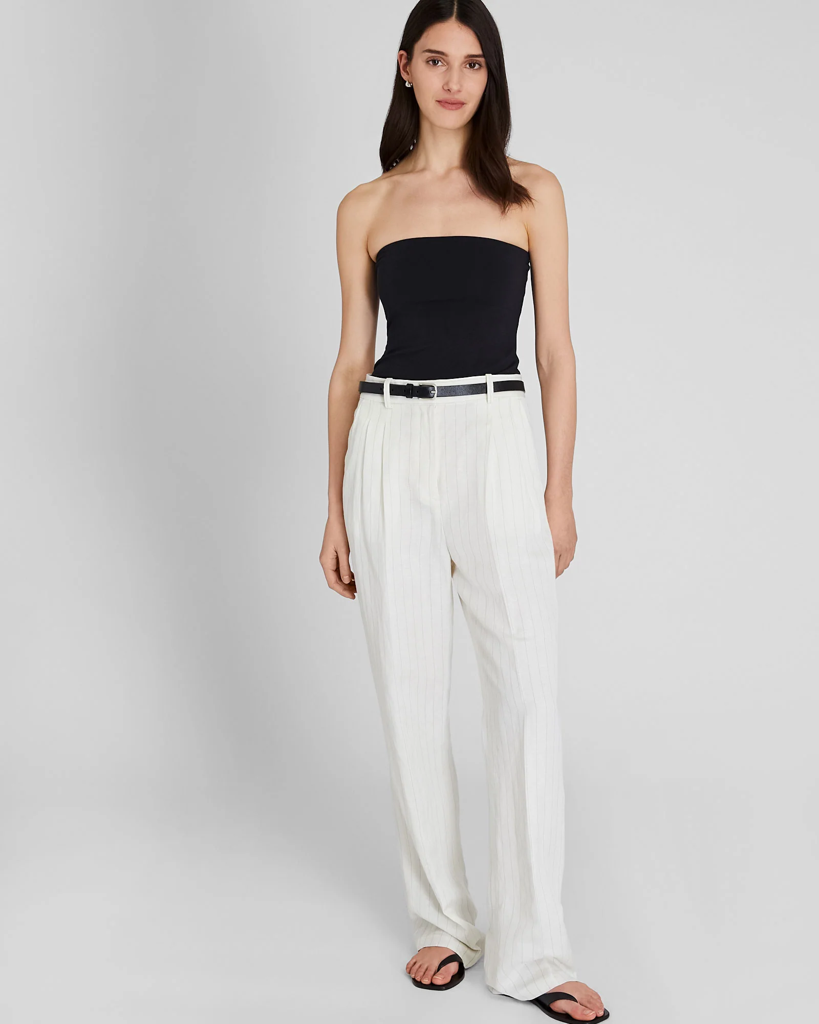 Pinstripe Pleated Linen Blend Trouser - Image 4
