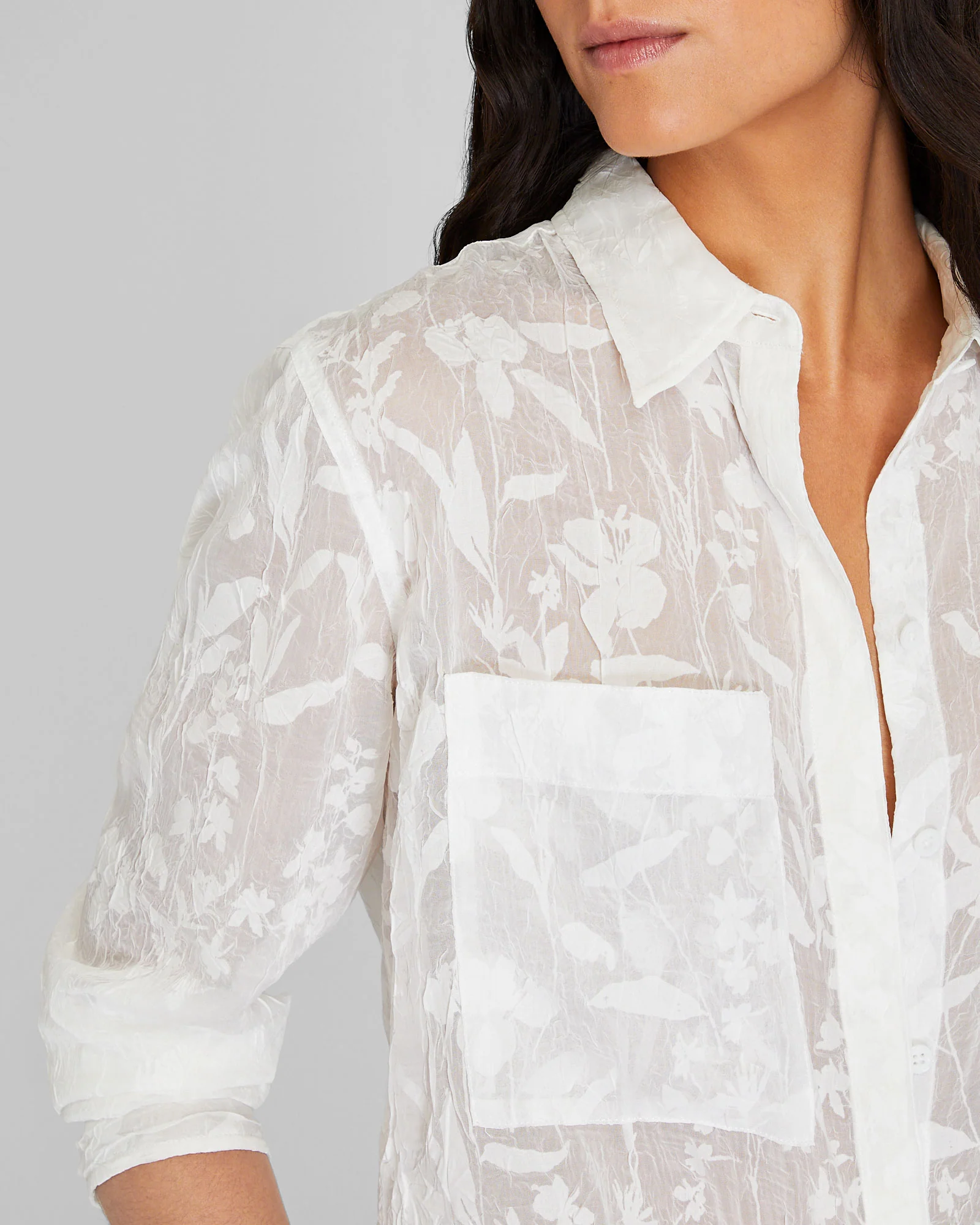 Sheer Floral Button-Down Shirt - Image 4