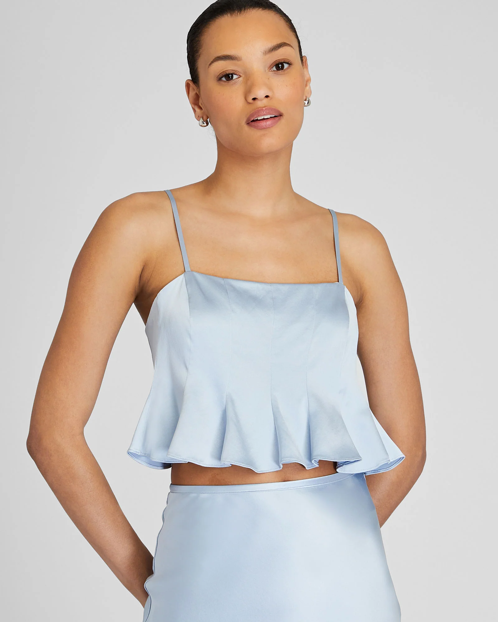 Silk Charmeuse Cropped Flounce Tank