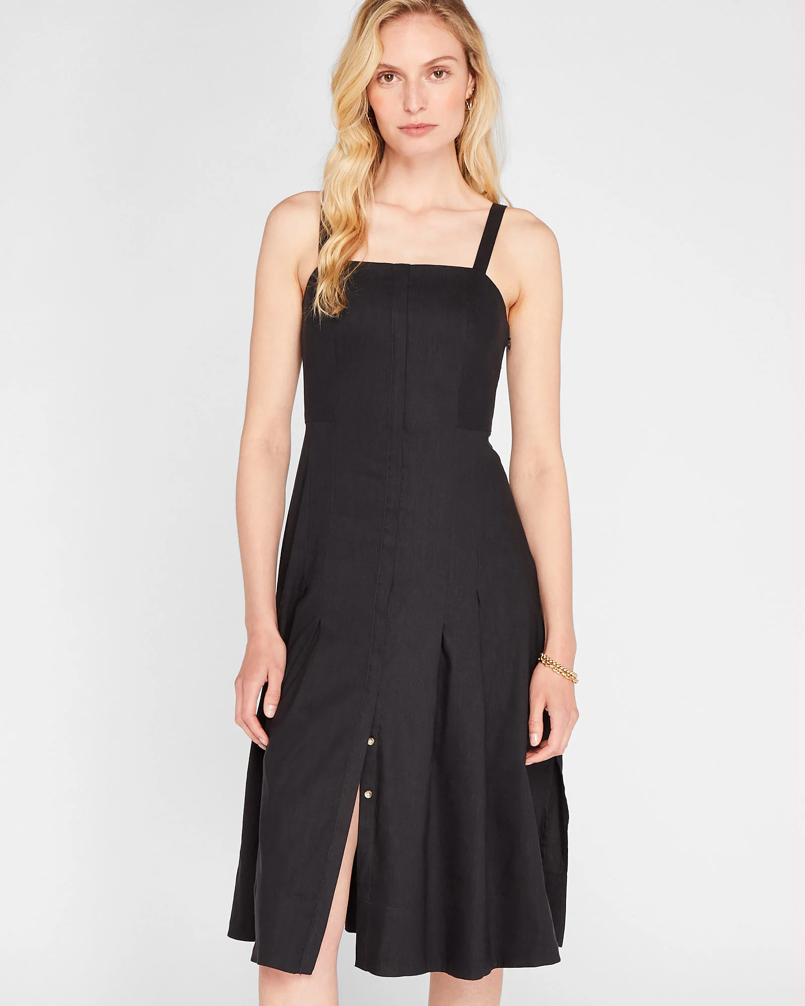 Solid Linen Blend Midi Dress