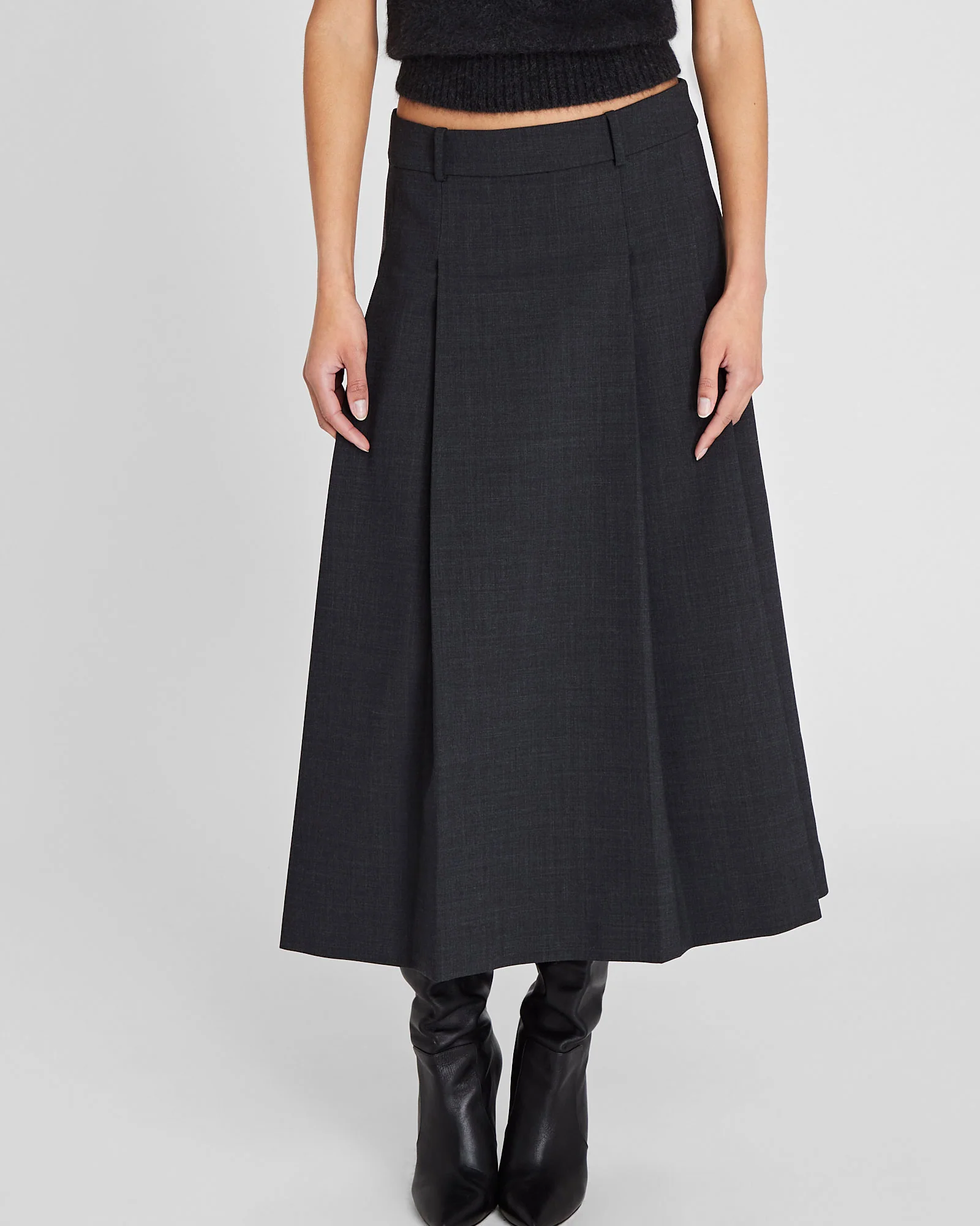 Wool Blend Pleated Midi Skirt - Image 4